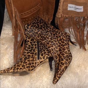 Ann Marino Calf Hair Leopard Print Low Boot